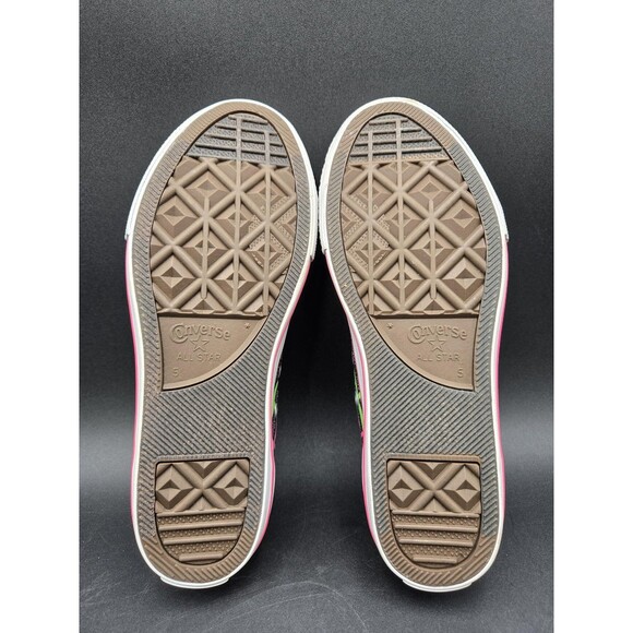 Converse Junior 5 All Star Shoes Canvas Sneakers Neon Green Pink Geometric - Picture 6 of 9